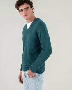 Kujten Sweaters & Sweatshirts>V-Neck Long Sleeves Cashmere Sweater Vert Petrole