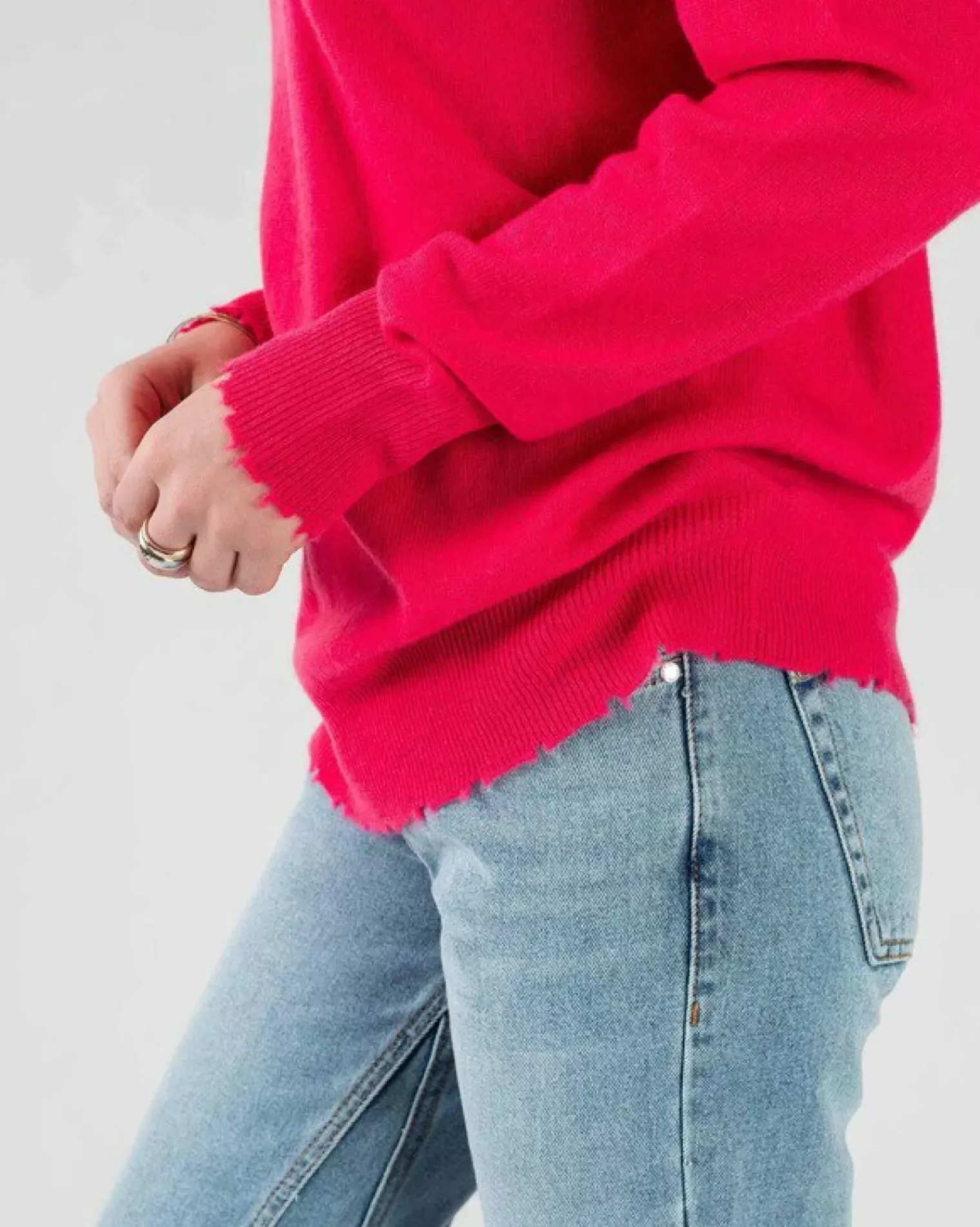 Kujten Sweaters & Sweatshirts>V-Neck Long Sleeves Cashmere Sweater Rose Fushia