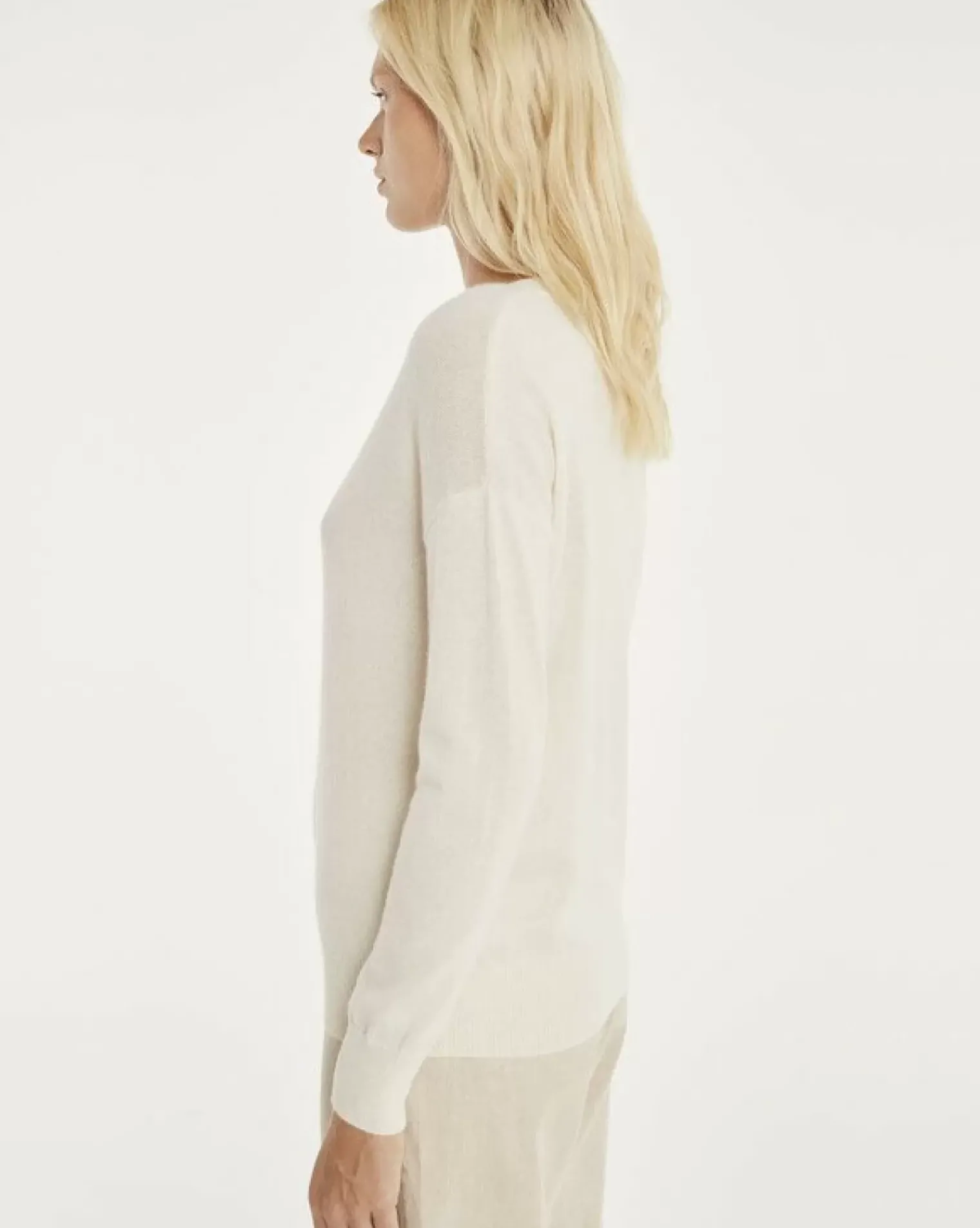 Kujten Sweaters & Sweatshirts>V-Neck Long Sleeves Cashmere Sweater Blanc