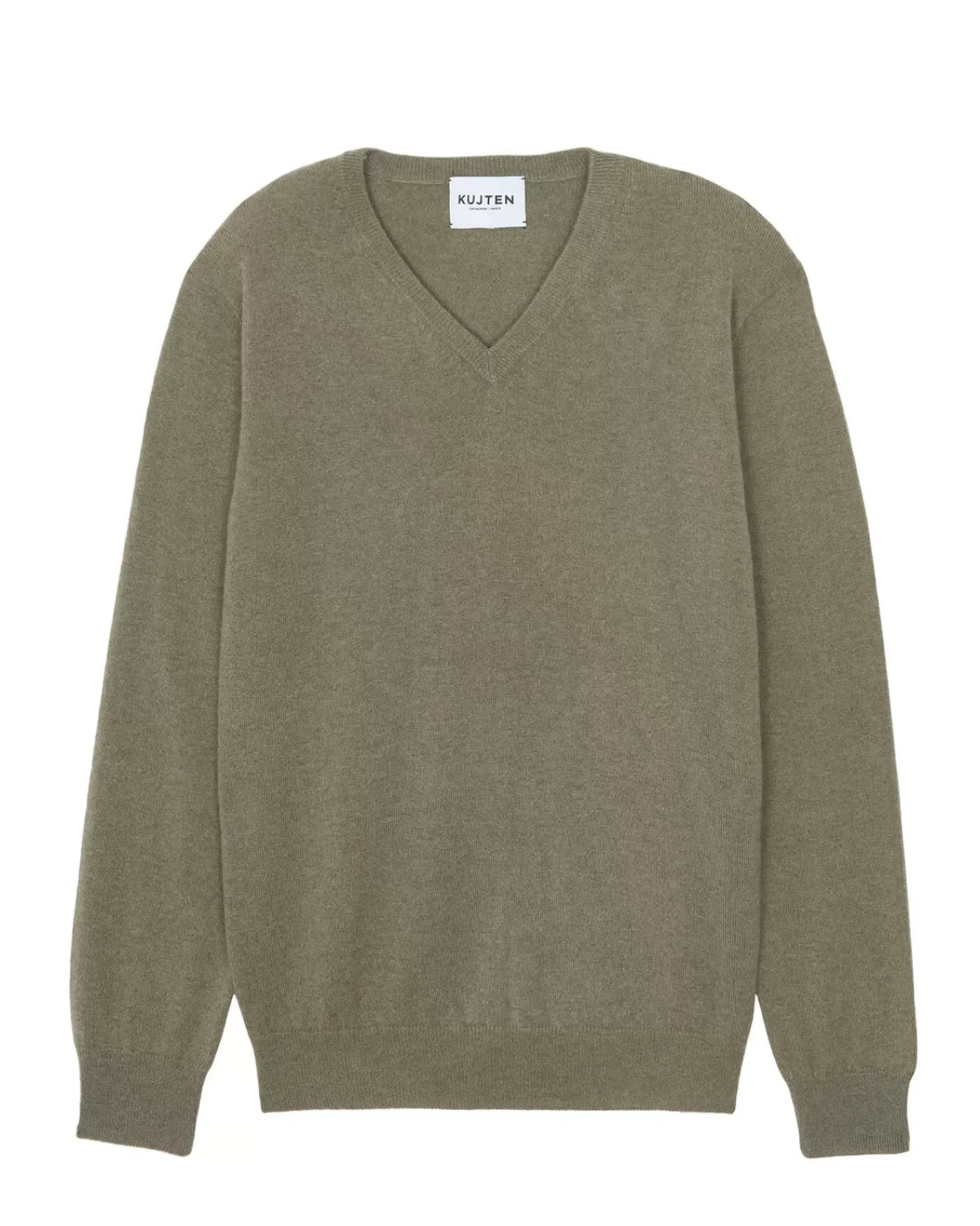 Kujten Sweaters & Sweatshirts>V-Neck Long Sleeves Cashmere Sweater Kaki Chine
