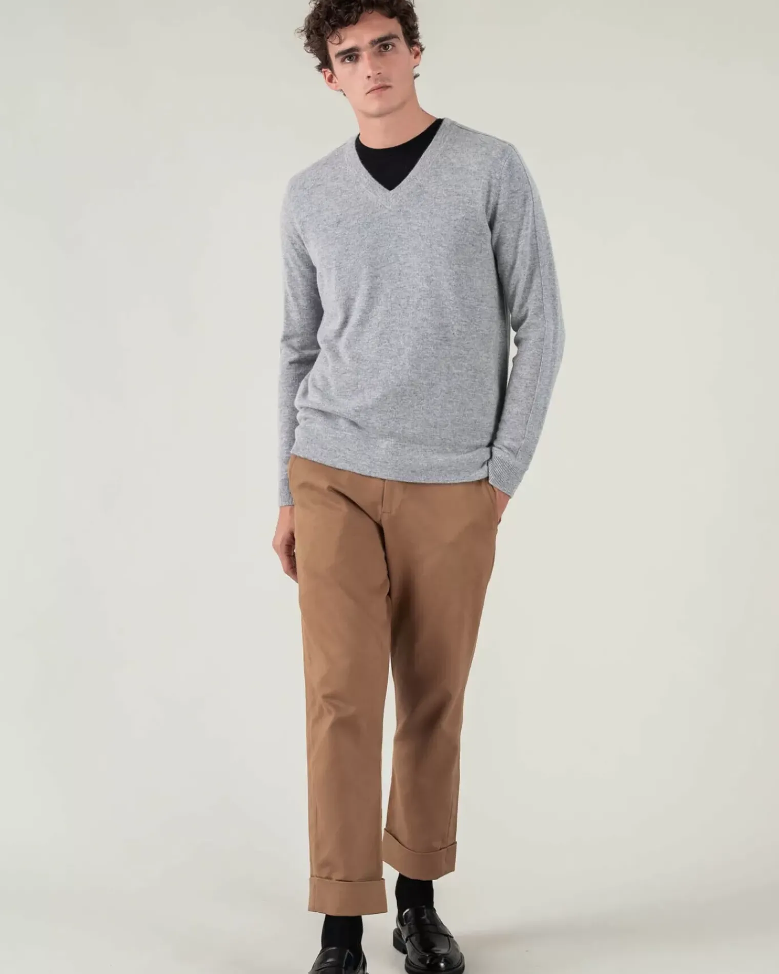 Kujten Sweaters & Sweatshirts>V-Neck Long Sleeves Cashmere Sweater Gris Chine