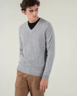 Kujten Sweaters & Sweatshirts>V-Neck Long Sleeves Cashmere Sweater Gris Chine