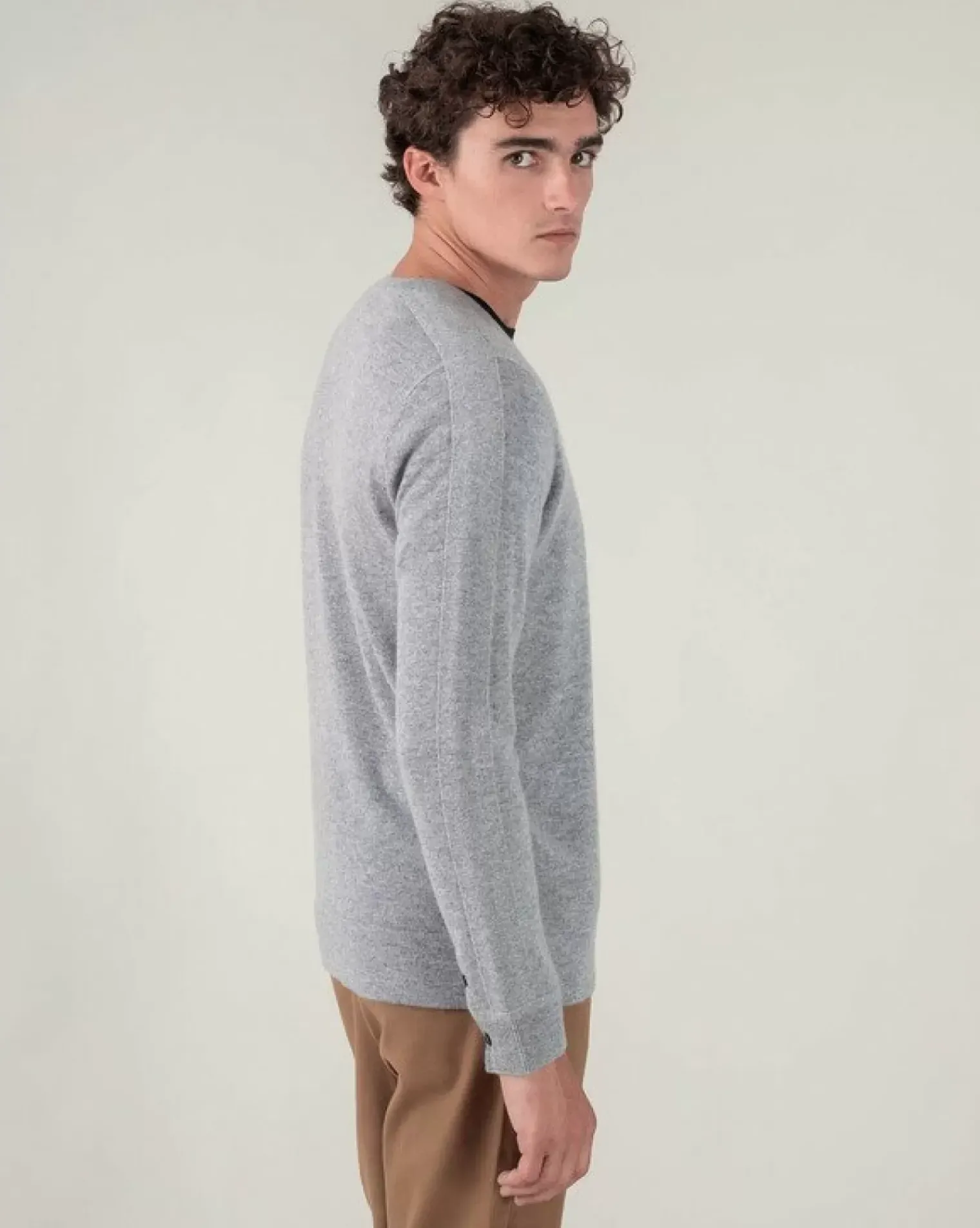 Kujten Sweaters & Sweatshirts>V-Neck Long Sleeves Cashmere Sweater Gris Chine