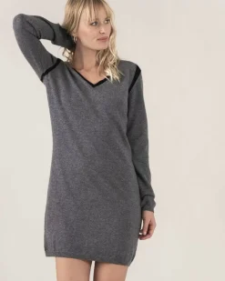 Kujten Dresses & Skirts>V-Neck Long Sleeves Cashmere Dress Gris Flanelle