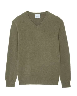 Kujten Sweaters & Sweatshirts>V-Neck Long Sleeves Cashmere Sweater Kaki Chine