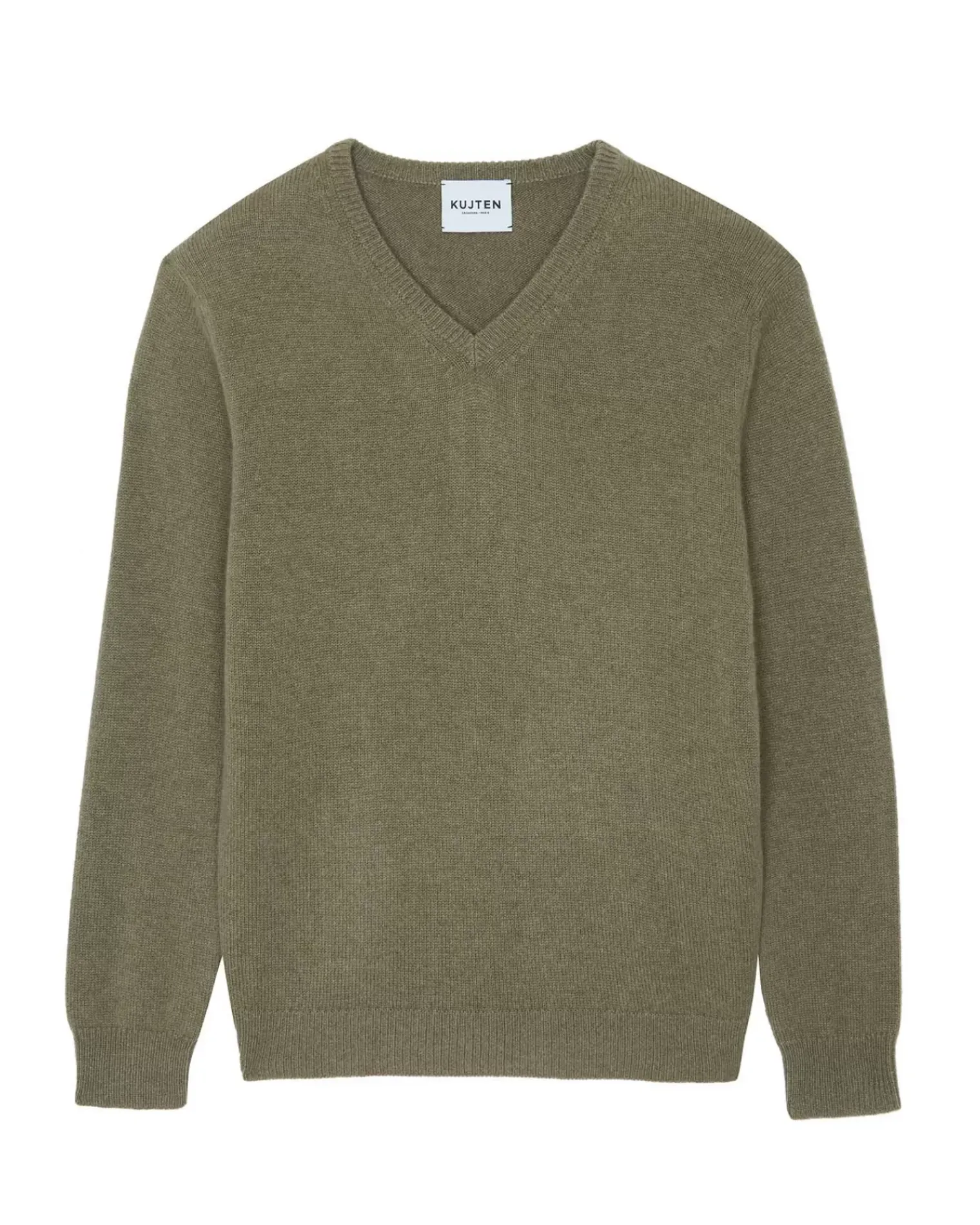 Kujten Sweaters & Sweatshirts>V-Neck Long Sleeves Cashmere Sweater Kaki Chine