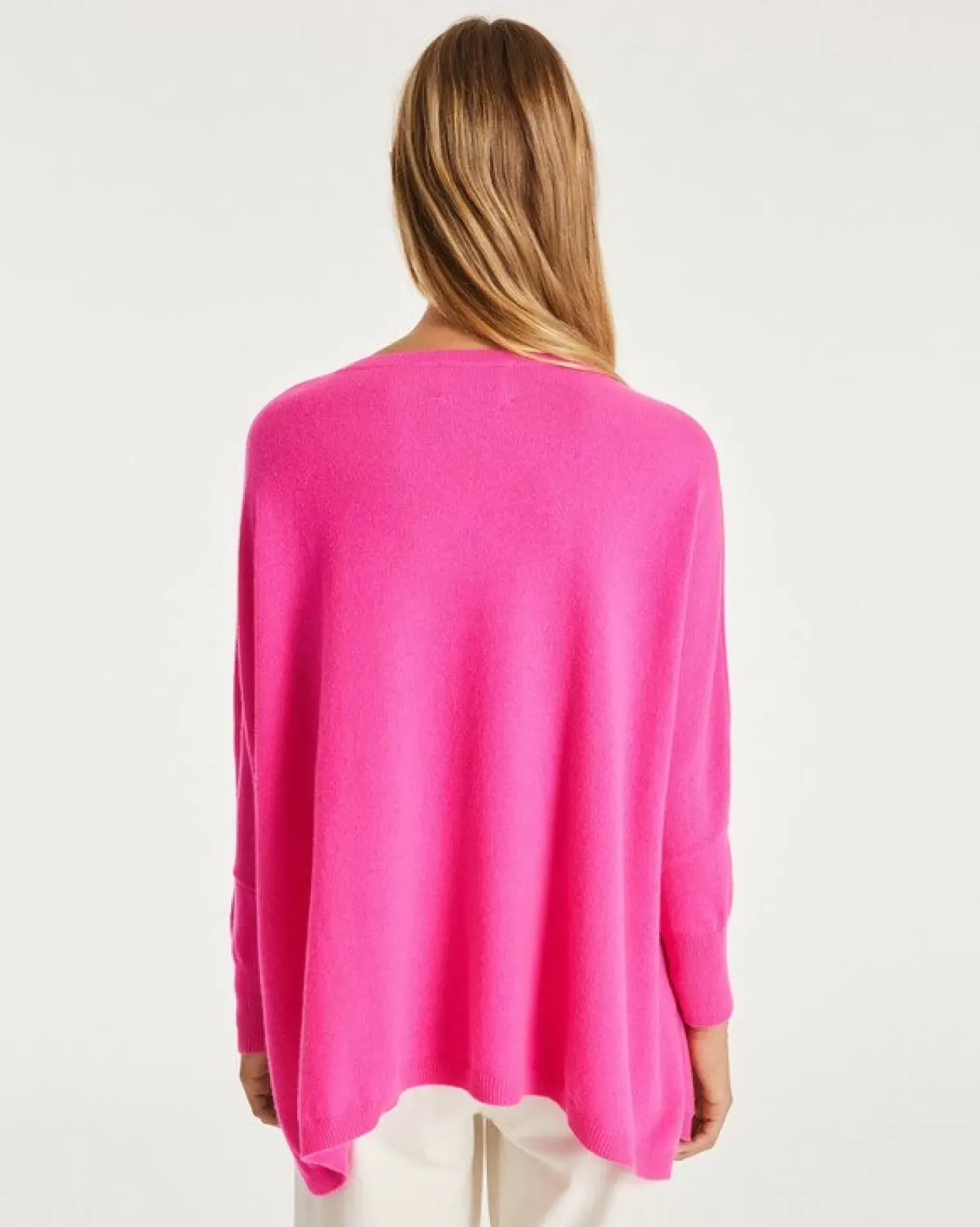 Kujten Sweaters & Sweatshirts>V-Neck Oversize Cashmere Sweater, 2-Threads Rose Neon