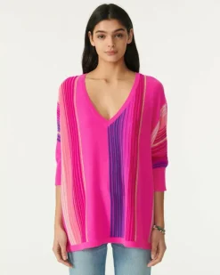 Kujten Sweaters & Sweatshirts>V-Neck Oversize Cashmere Sweater Rose Neon
