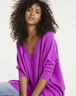 Kujten Sweaters & Sweatshirts>V-Neck Oversize Cashmere Sweater Violet Fluo