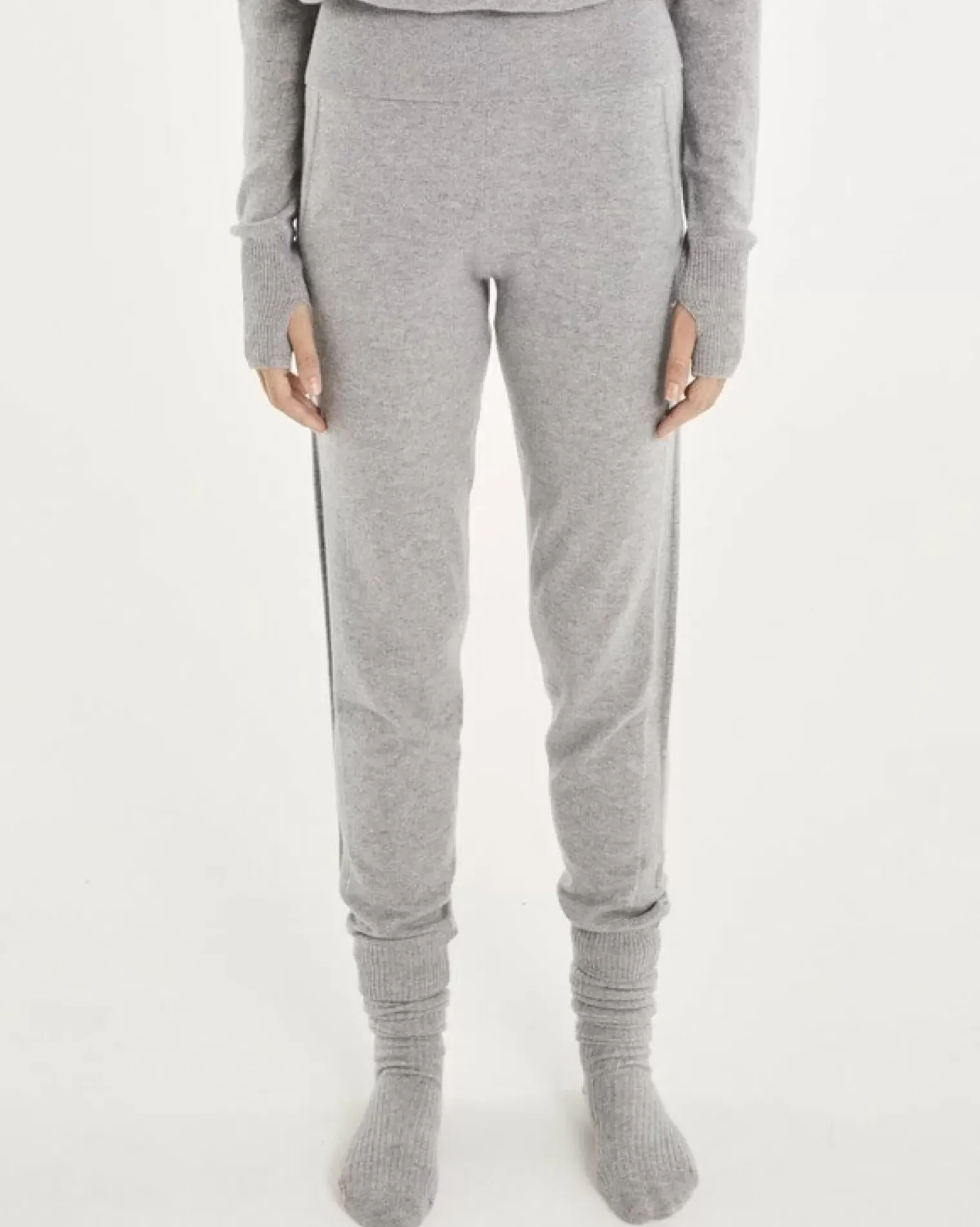 Kujten Joggings & Leggings>Woman Cashmere Jogging With Large Hem Gris Chine
