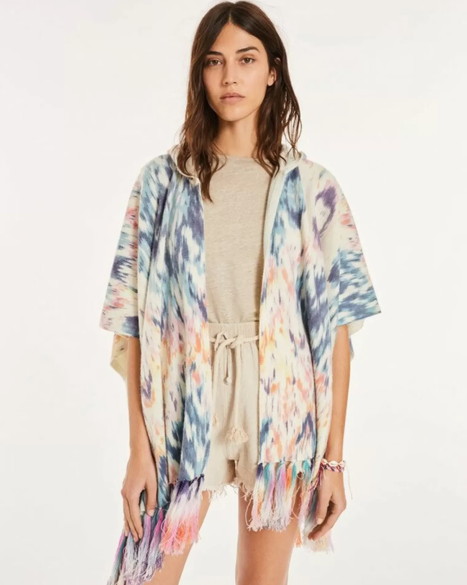 Kujten Capes & Ponchos>Woman Fringed Cashmere Cape Candy Pink