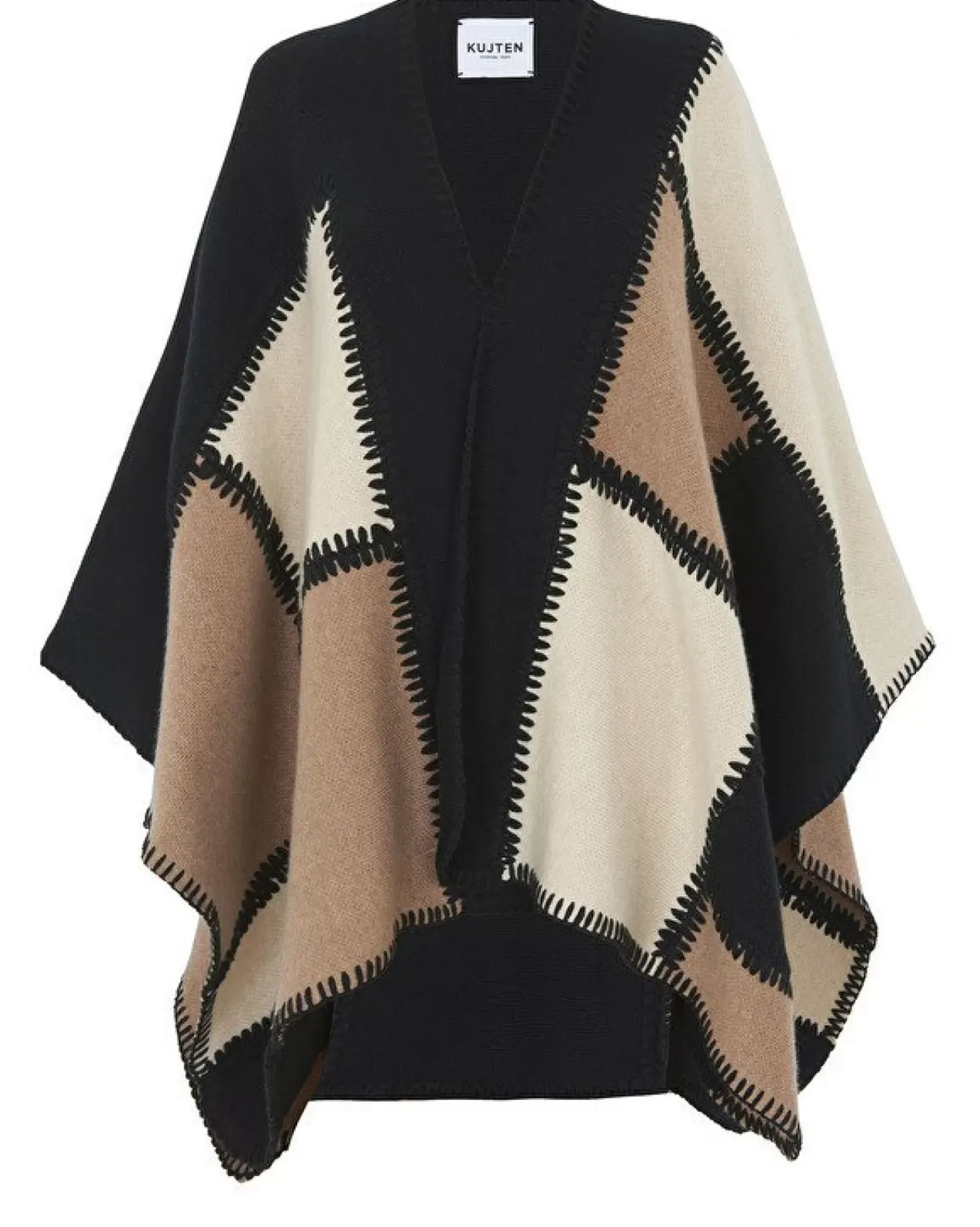 Kujten Capes & Ponchos>Woman Fringed Cashmere Cape, 4-Threads Noir