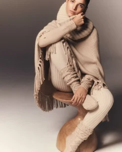 Kujten Capes & Ponchos>Woman Fringed Cashmere Poncho, 10-Threads Organique