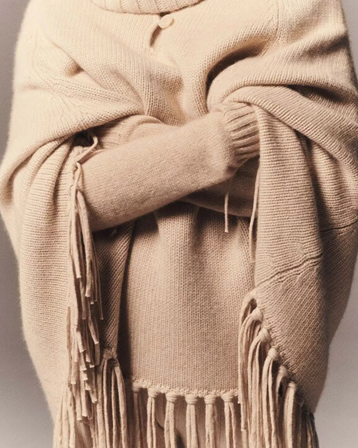 Kujten Capes & Ponchos>Woman Fringed Cashmere Poncho, 10-Threads Organique