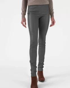 Kujten Joggings & Leggings>Woman Leather Leggings Gris Elephant