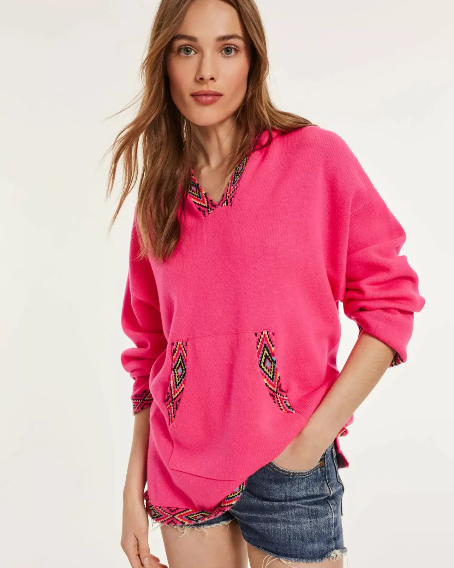 Kujten Capes & Ponchos>Woman Oversized Cashmere Poncho Rose Fluo