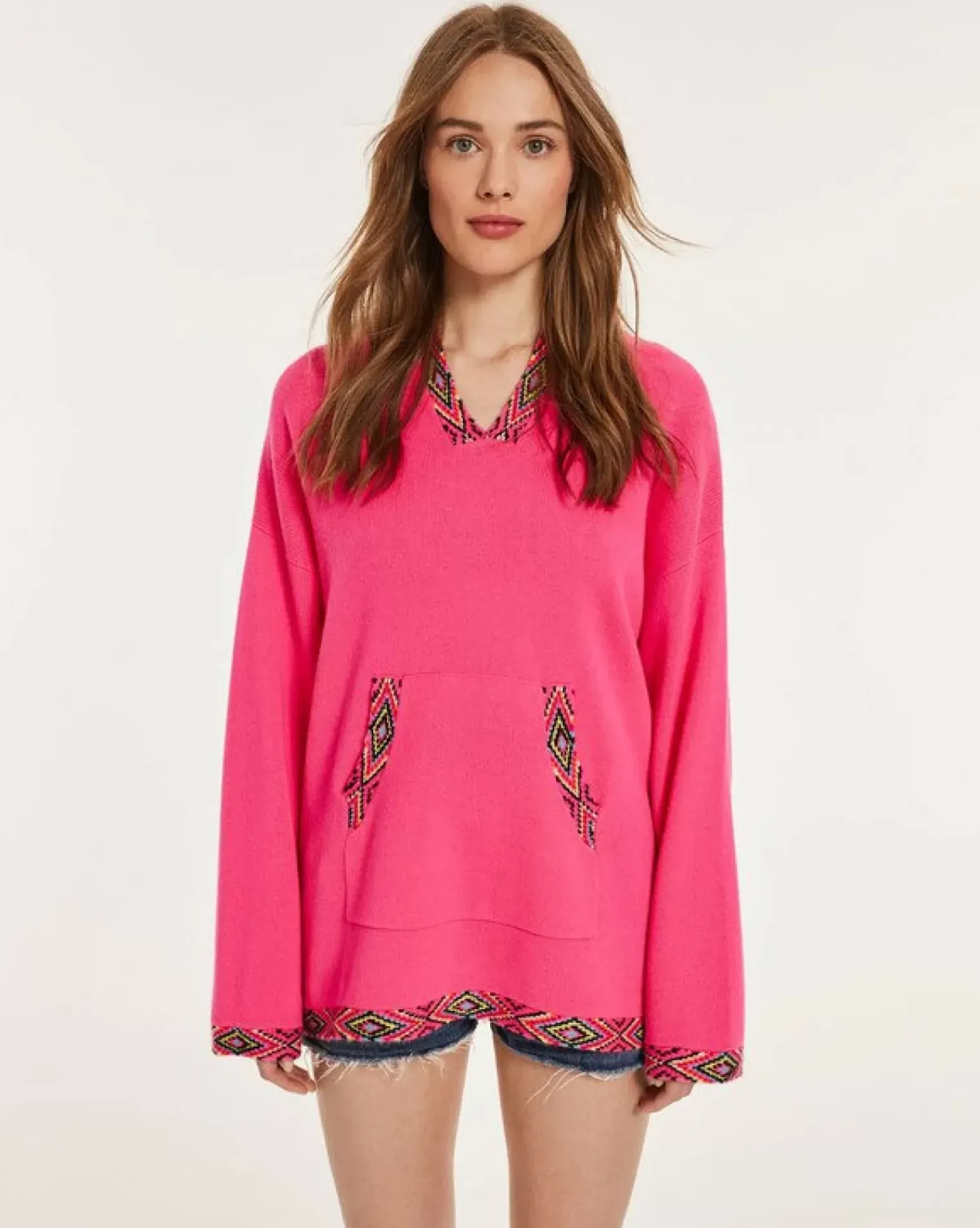 Kujten Capes & Ponchos>Woman Oversized Cashmere Poncho Rose Fluo