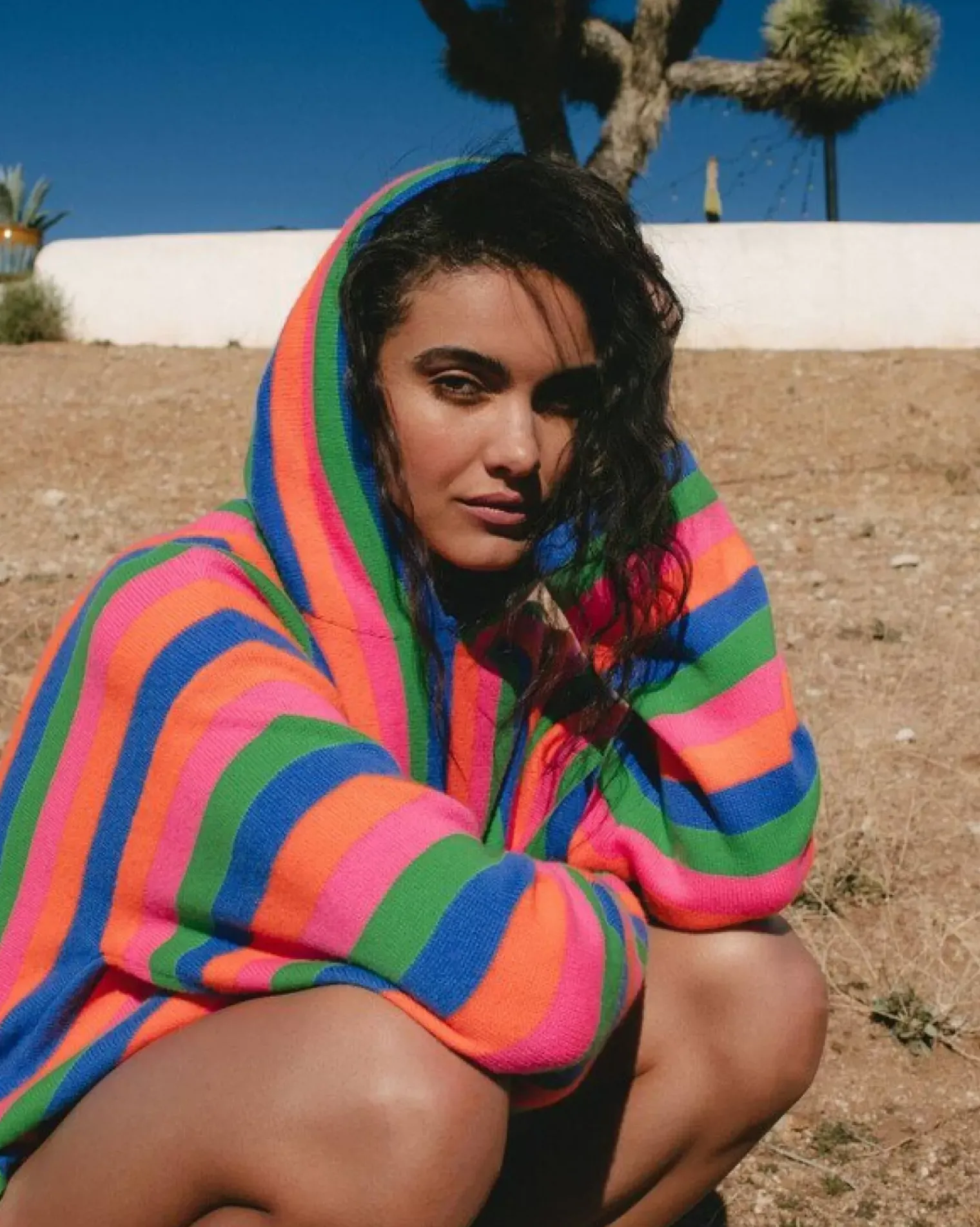 Kujten Capes & Ponchos>Woman Oversized Cashmere Poncho Orange Fluo
