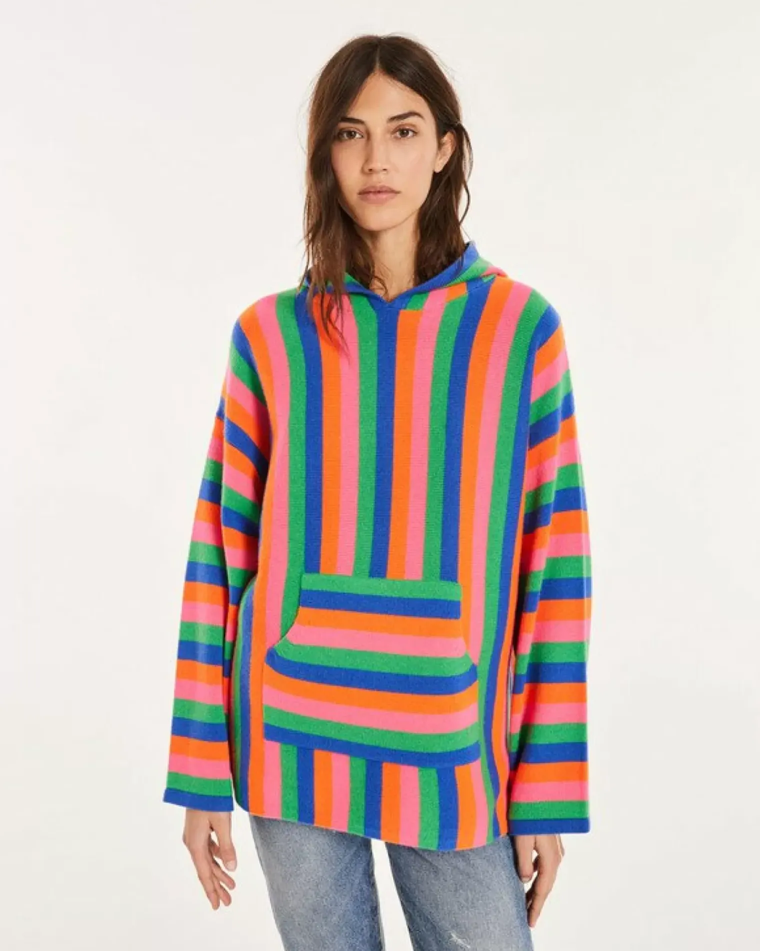 Kujten Capes & Ponchos>Woman Oversized Cashmere Poncho Orange Fluo