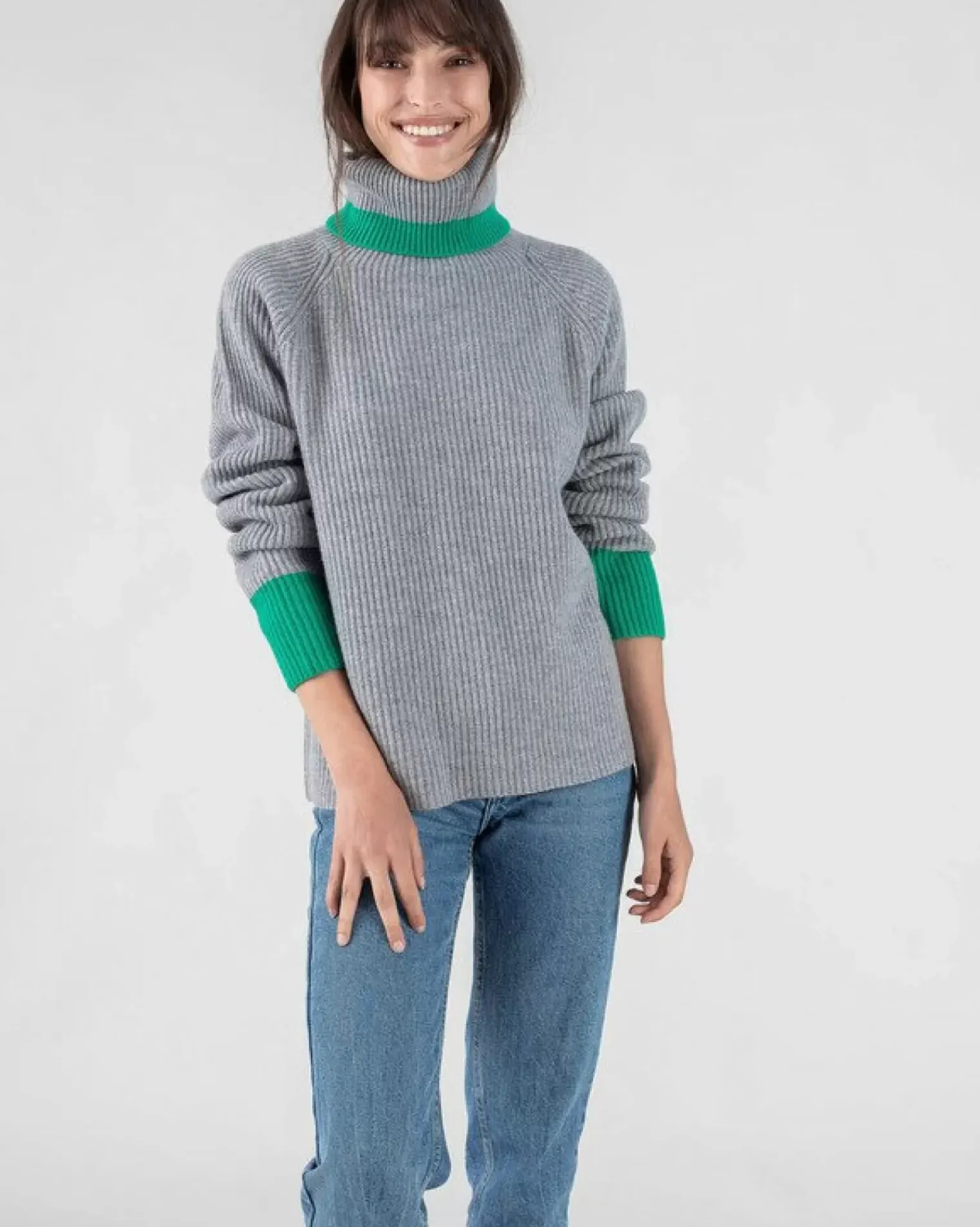 Kujten Sweaters & Sweatshirts>Woman Raglan Turtleneck Cashmere Sweater Gris Chine