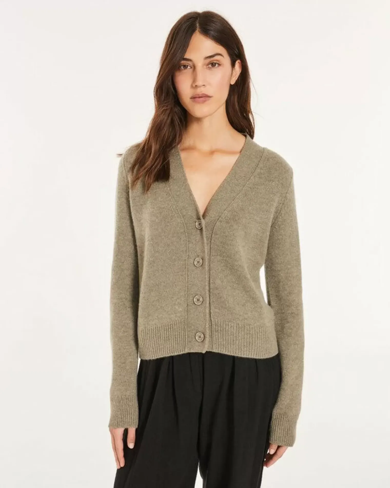 Kujten Jackets & Vests>Woman Short Cashmere Cardigan Kaki Chine