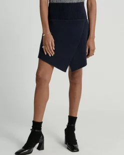Kujten Dresses & Skirts>Women Asymmetric Short Cashmere Skirt Bleu Marine Fonce
