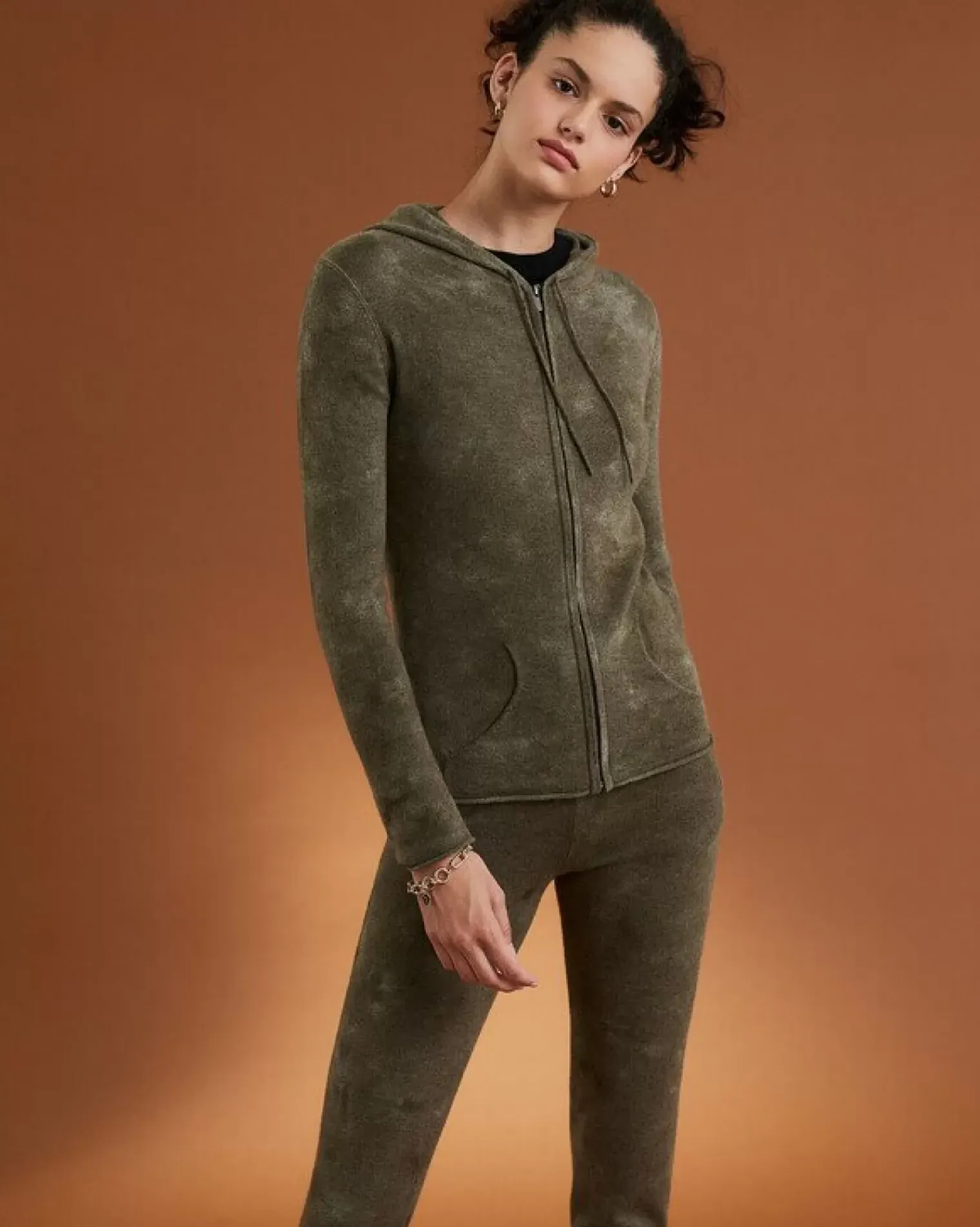 Kujten Jackets & Vests>Women Basic Cashmere Cardigan Kaki Chine