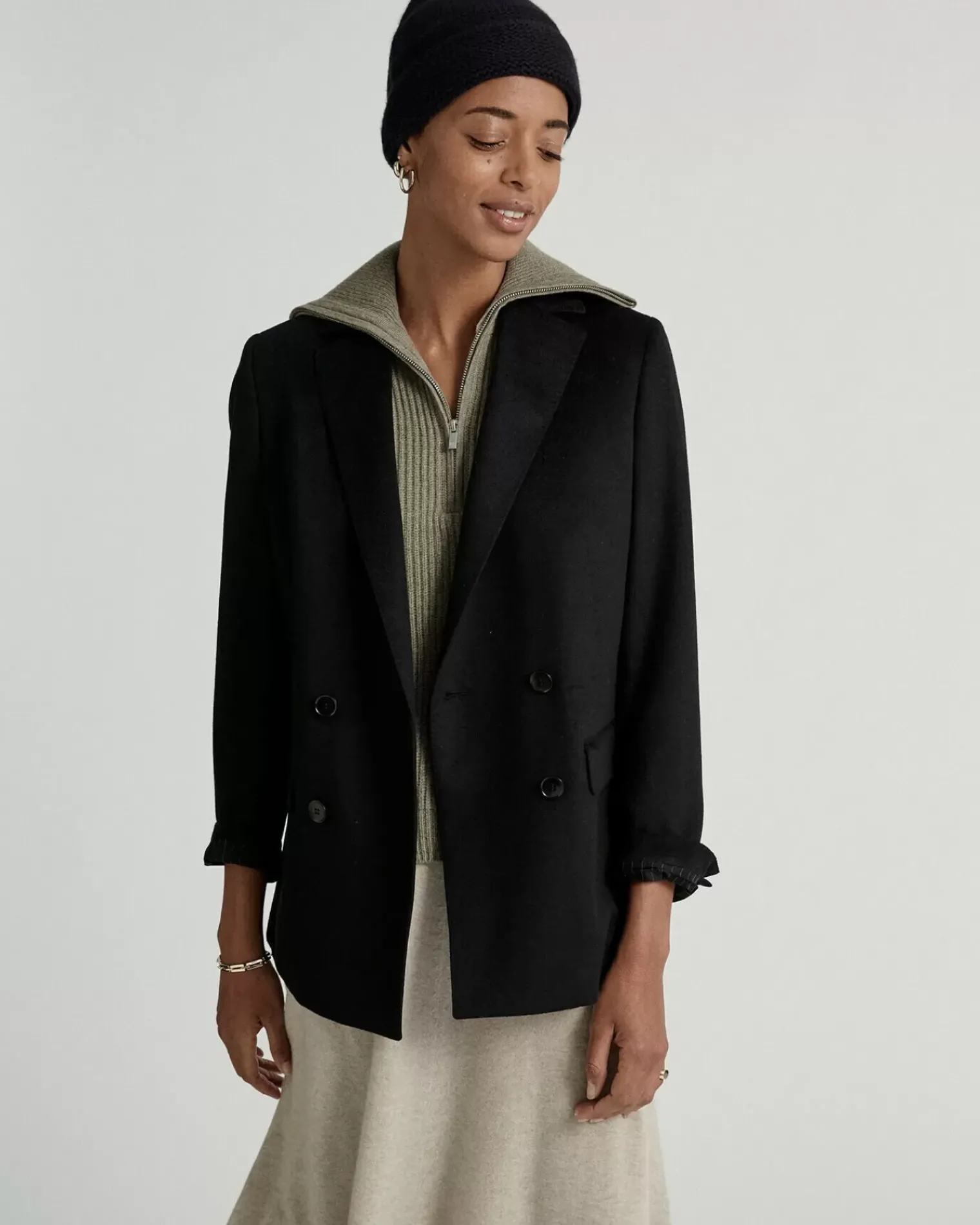 Kujten Coats>Women Blazer Collar Cashmere Jacket Noir