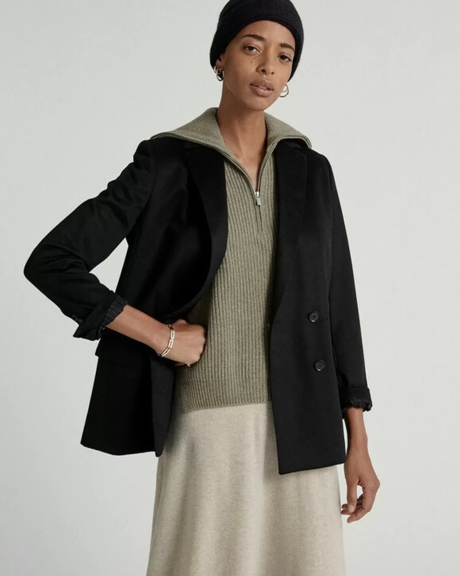 Kujten Coats>Women Blazer Collar Cashmere Jacket Noir