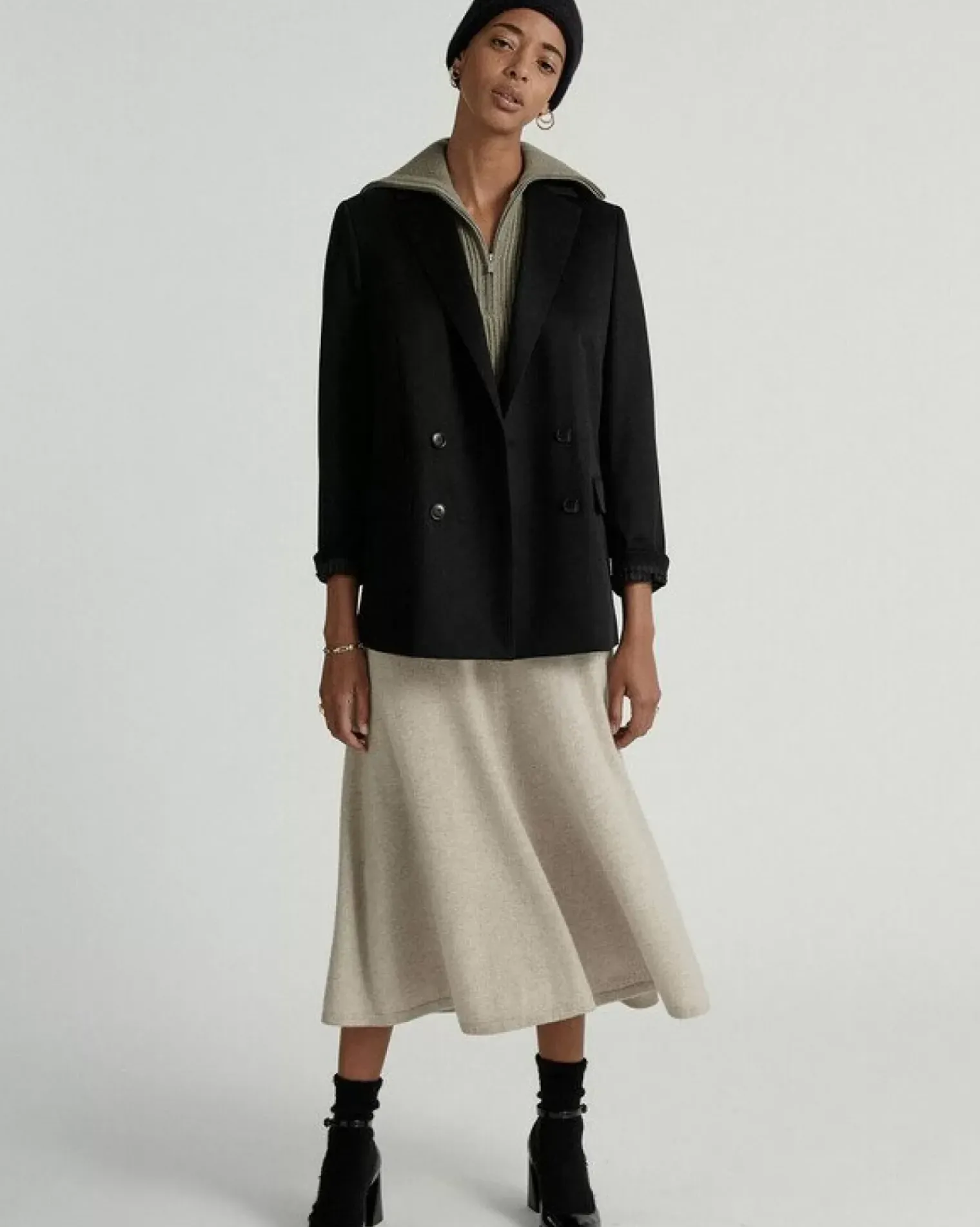Kujten Coats>Women Blazer Collar Cashmere Jacket Noir