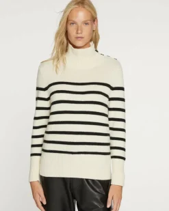 Kujten Sweaters & Sweatshirts>Women Cashmere Chimney Neck Sweater, 6-Threads Blanc Vintage