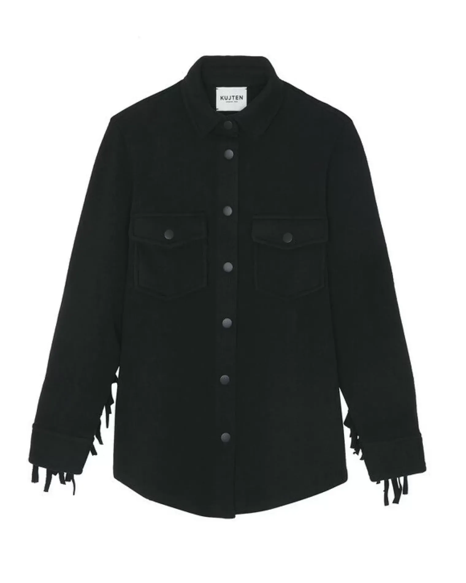 Kujten Jackets & Vests>Women Cashmere Fringed Cardigan Noir
