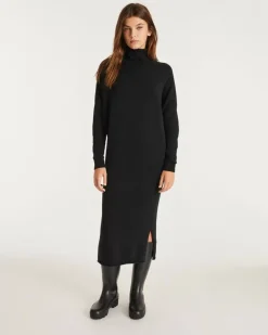 Kujten Dresses & Skirts>Women Cashmere Funnel Neck Long Dress Noir