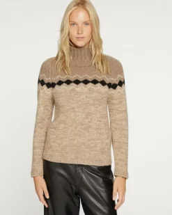 Kujten Sweaters & Sweatshirts>Women Cashmere Funnel Neck Sweater Beige Taupe
