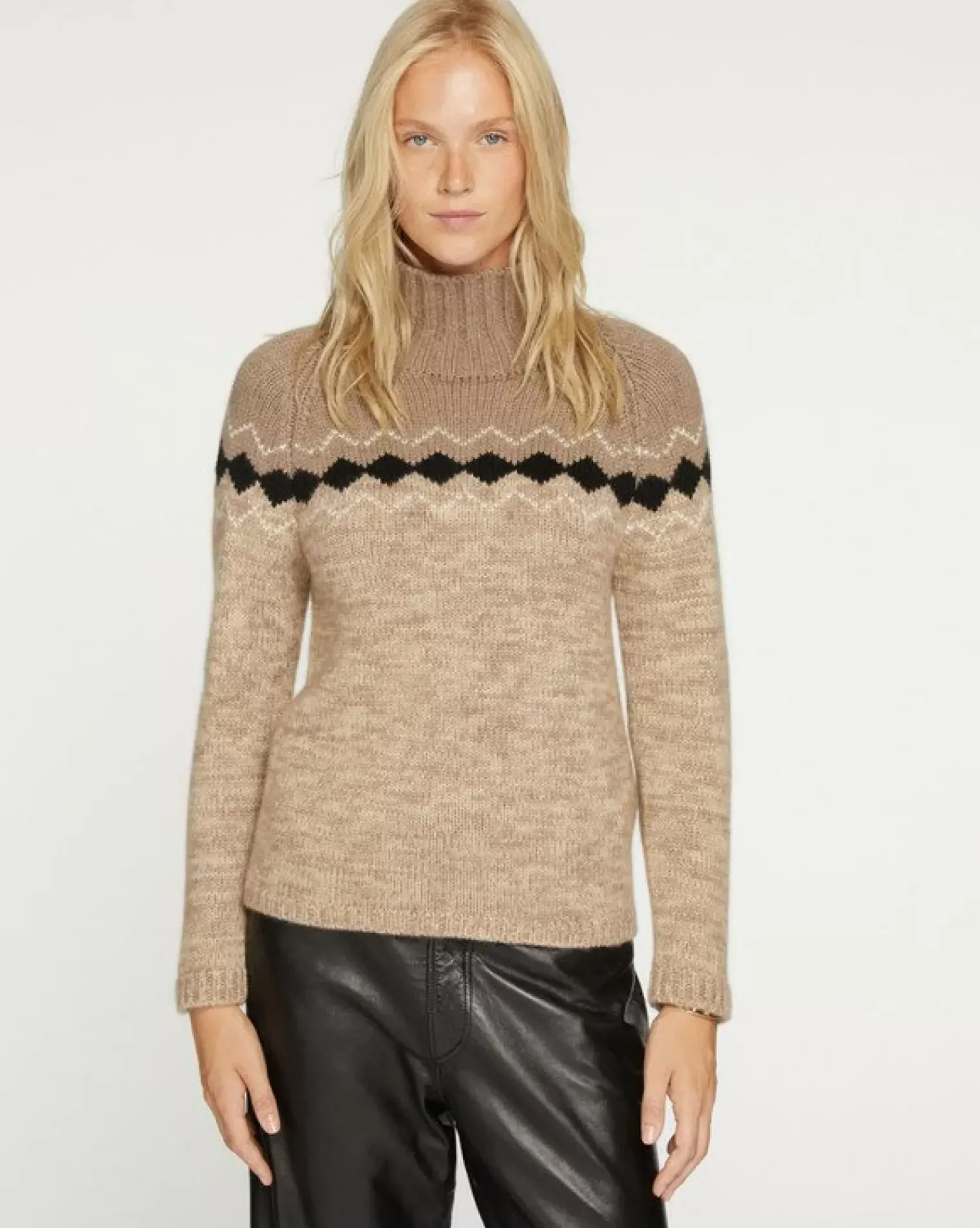 Kujten Sweaters & Sweatshirts>Women Cashmere Funnel Neck Sweater Beige Taupe