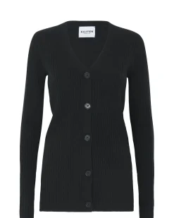Kujten Jackets & Vests>Women Cashmere Long Ribbed Cardigan Noir