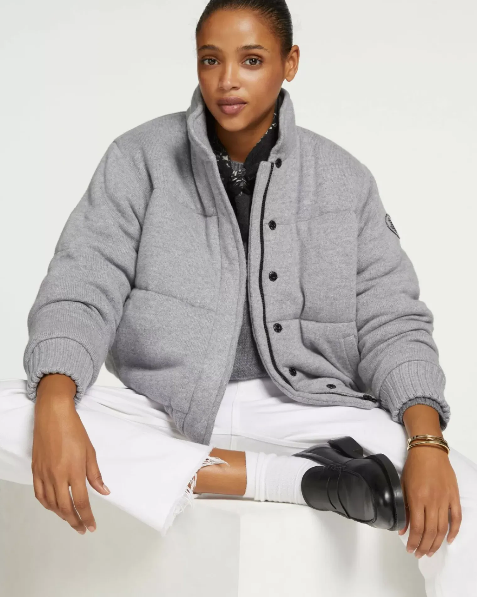 Kujten Coats>Women Cashmere Oversized Coat Gris Chine