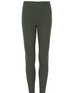 Kujten Joggings & Leggings>Women Cashmere Ribbed Leggings Kaki Fonce