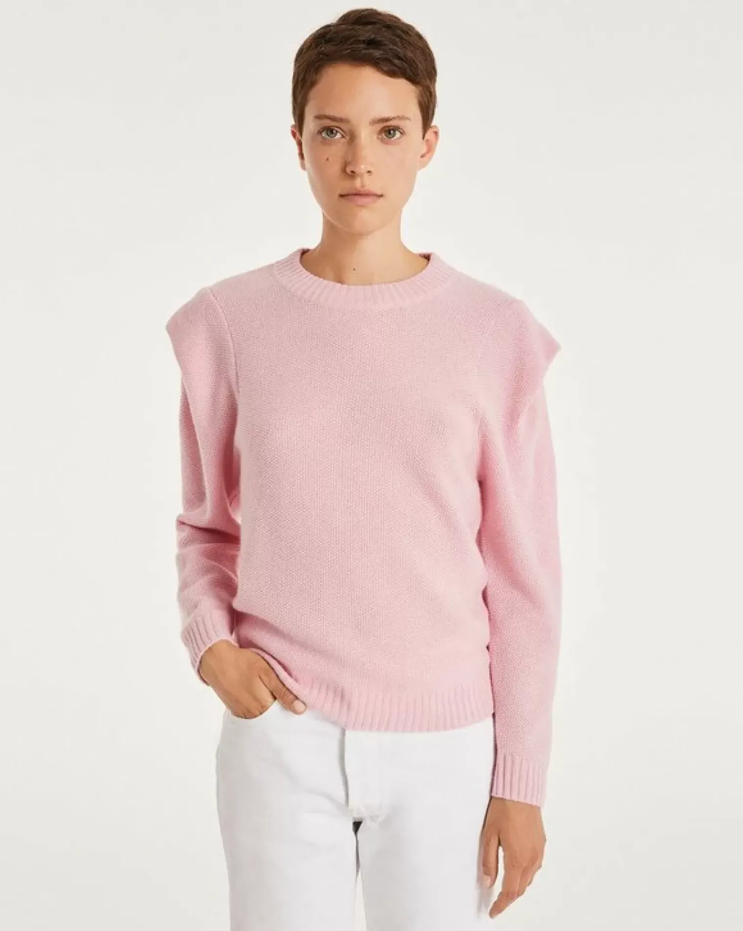 Kujten Sweaters & Sweatshirts>Women Cashmere Round Neck Sweater Candy Pink