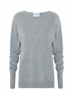 Kujten Sweaters & Sweatshirts>Women Cashmere Sweater Mittens Sleeves Gris Chine
