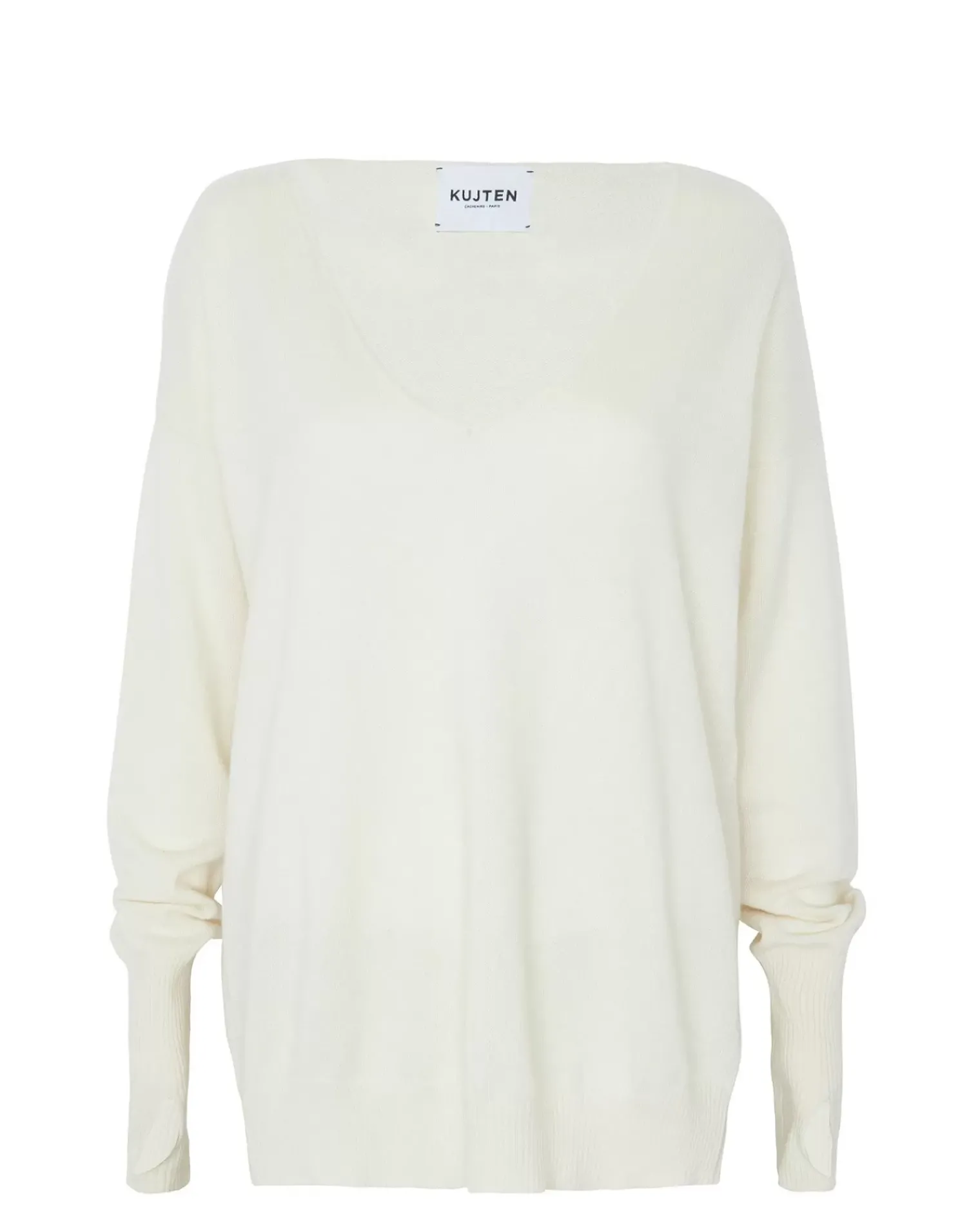 Kujten Sweaters & Sweatshirts>Women Cashmere Sweater Mittens Sleeves Blanc