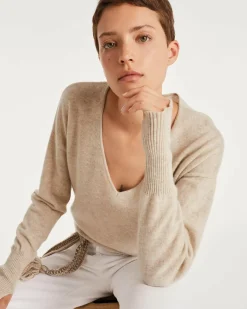 Kujten Sweaters & Sweatshirts>Women Cashmere Sweater Mittens Sleeves Avoine