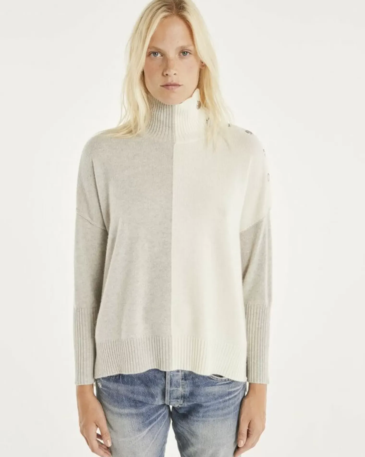 Kujten Sweaters & Sweatshirts>Women Cashmere Sweater With Buttons Gris Bouleau