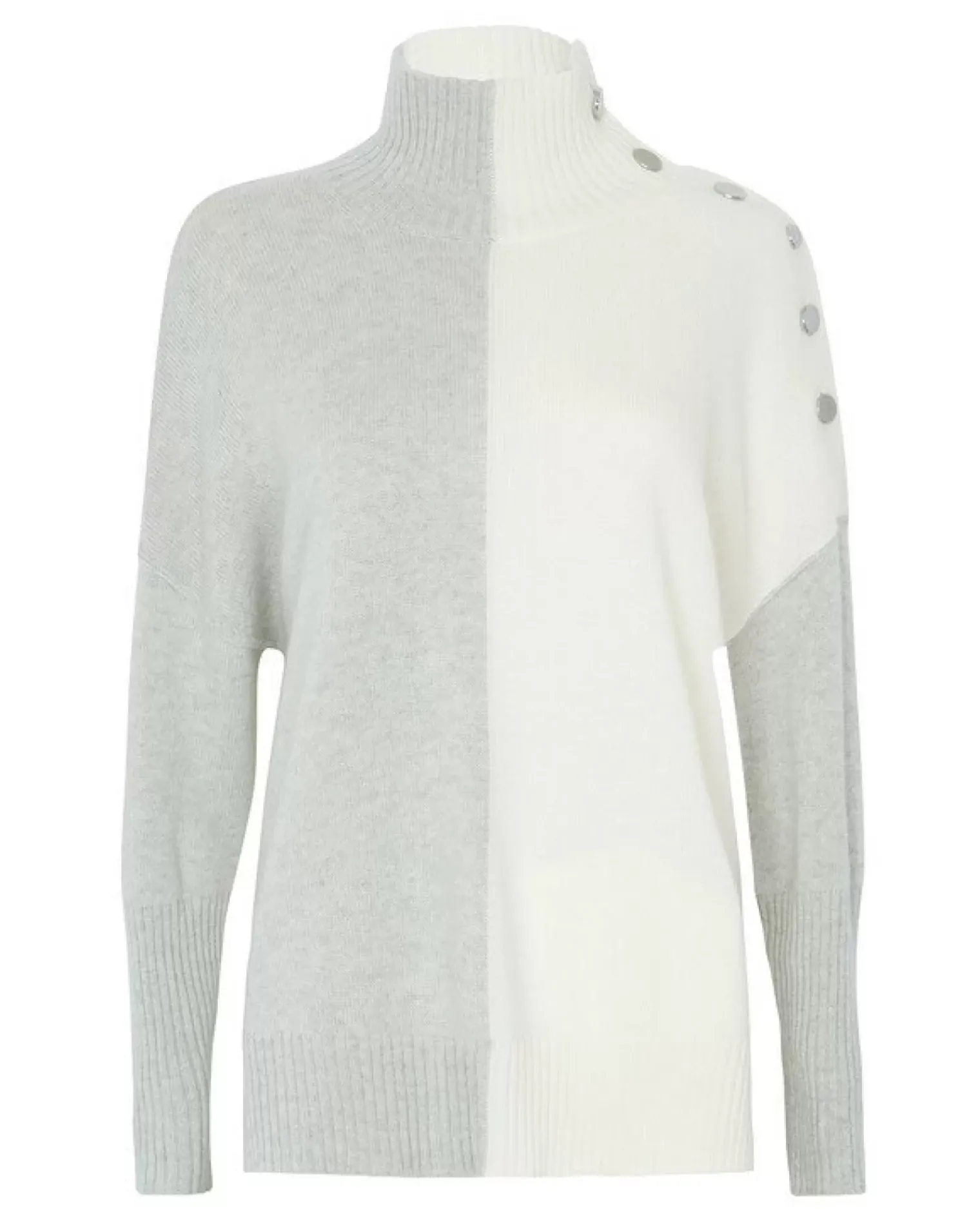 Kujten Sweaters & Sweatshirts>Women Cashmere Sweater With Buttons Gris Bouleau