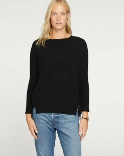 Kujten Sweaters & Sweatshirts>Women Cashmere Sweater With Fringes, 2-Threads Noir
