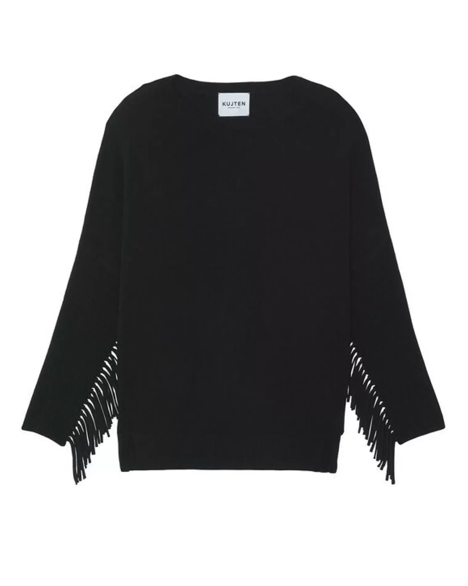 Kujten Sweaters & Sweatshirts>Women Cashmere Sweater With Fringes, 2-Threads Noir