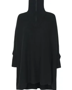 Kujten Capes & Ponchos>Women Cashmere Trucker Neck Poncho Noir