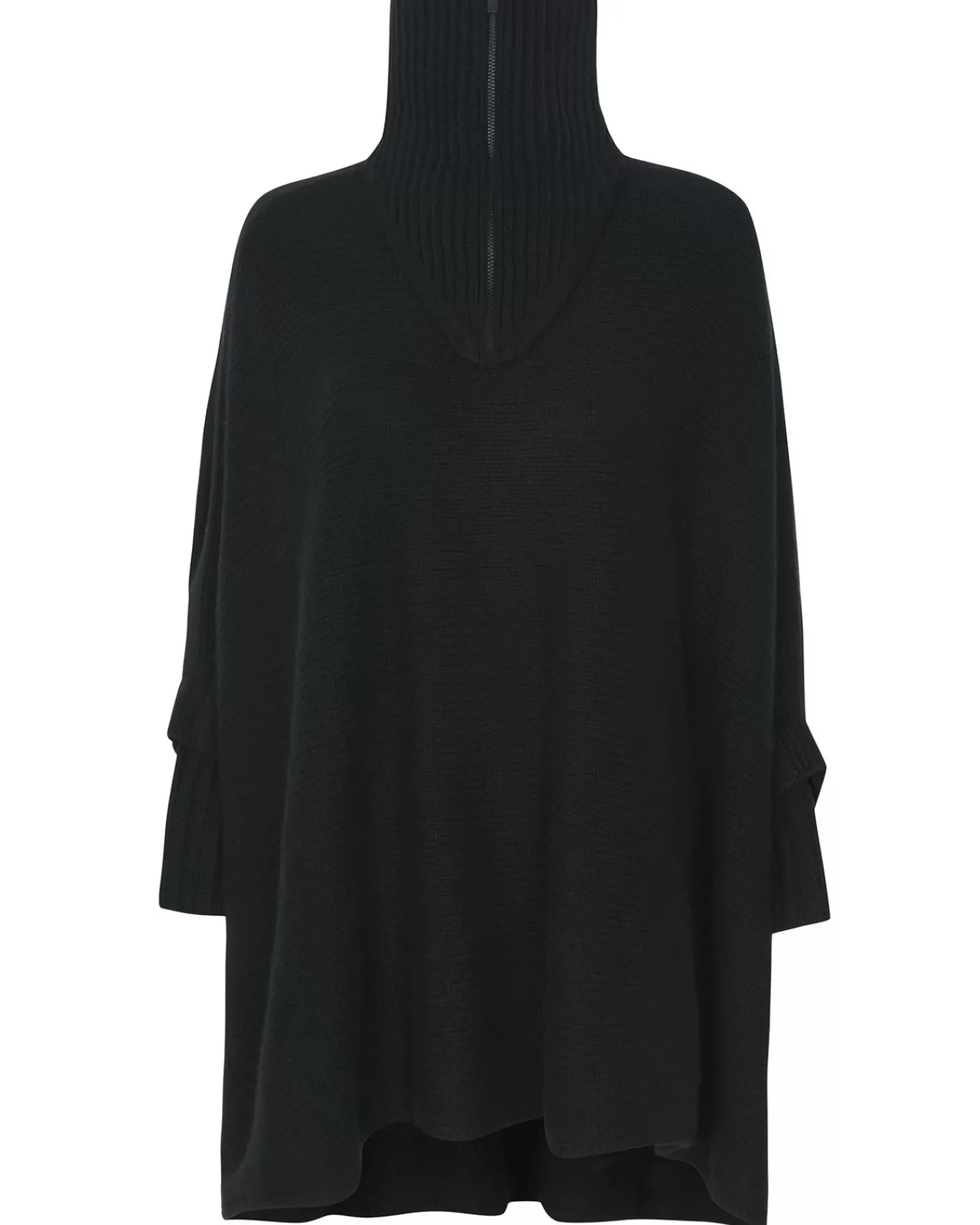 Kujten Capes & Ponchos>Women Cashmere Trucker Neck Poncho Noir