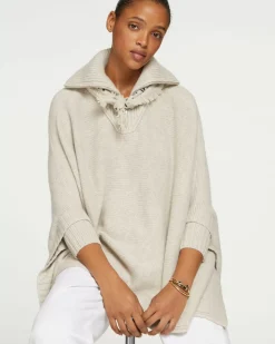 Kujten Capes & Ponchos>Women Cashmere Trucker Neck Poncho Avoine