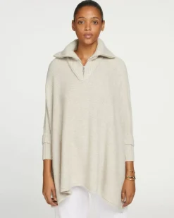 Kujten Capes & Ponchos>Women Cashmere Trucker Neck Poncho Avoine